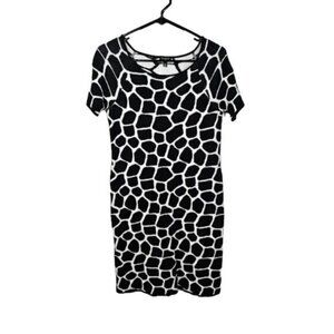 TALBOTS Giraffe Animal Print Knit Dress BLACK & WHITE size S p Chic Maximalist